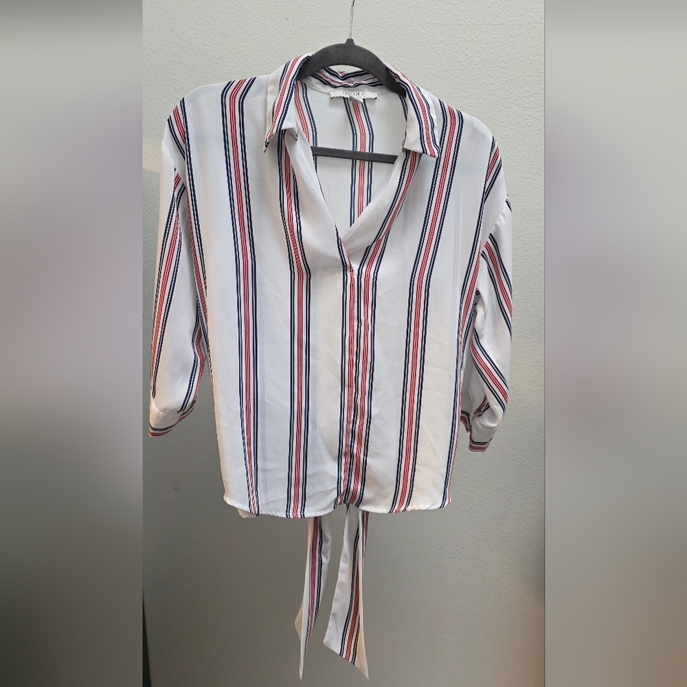 Forever 21 Lightweight Pullover Striped Blouse Tie Back Top Size Medium
